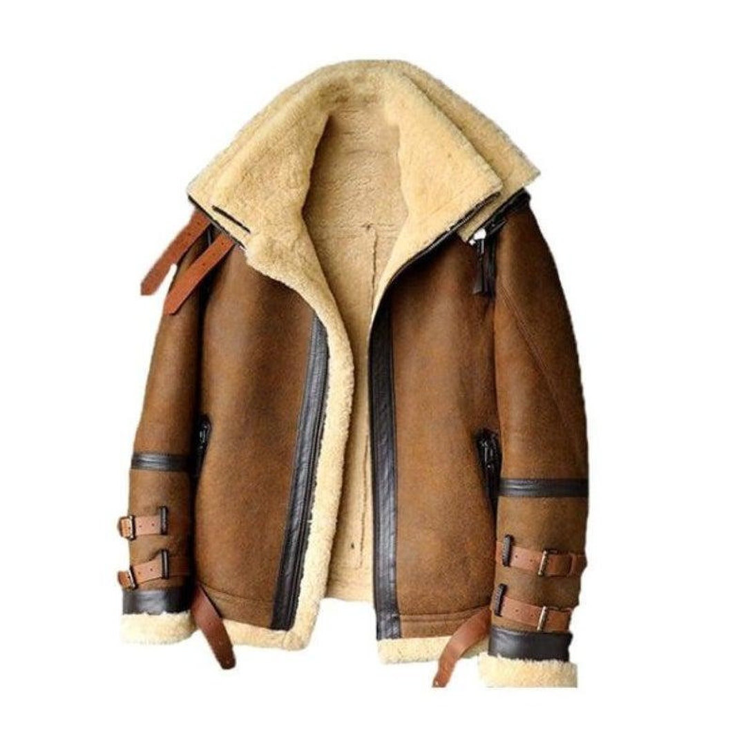 B3 Bomber Winter Jacket Double Collar Detachable Brown Genuine - Etsy