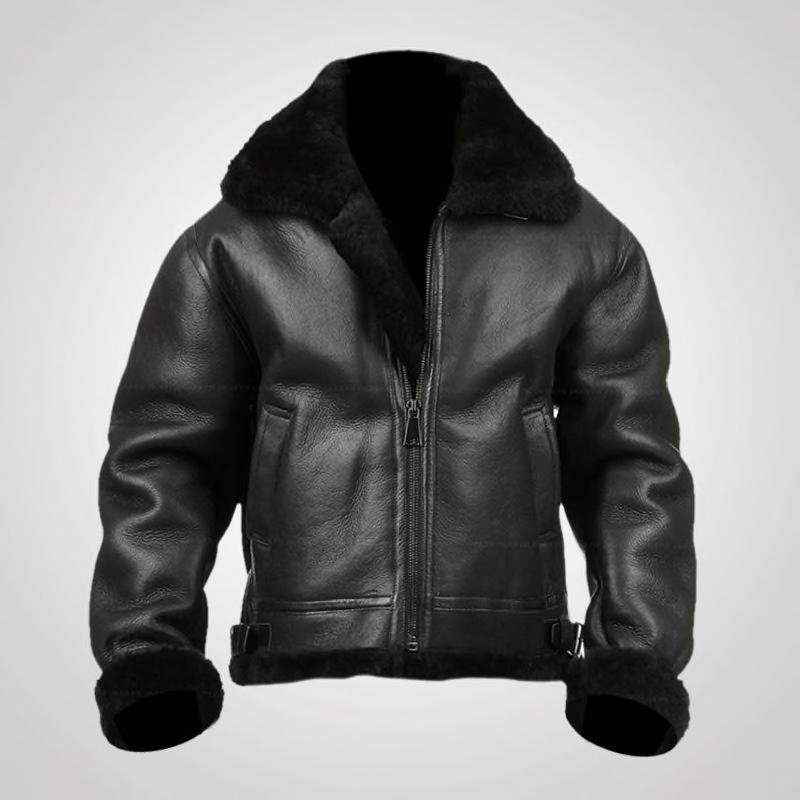 B3 Bomber Leather Jacket Black Genuine Sheepskin Leather Etsy UK