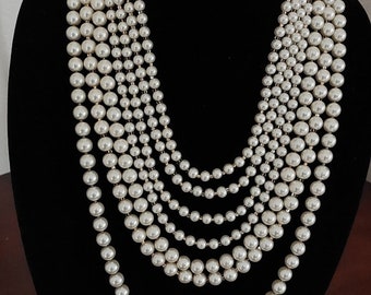 7 strands glass faux pearl vintage necklace