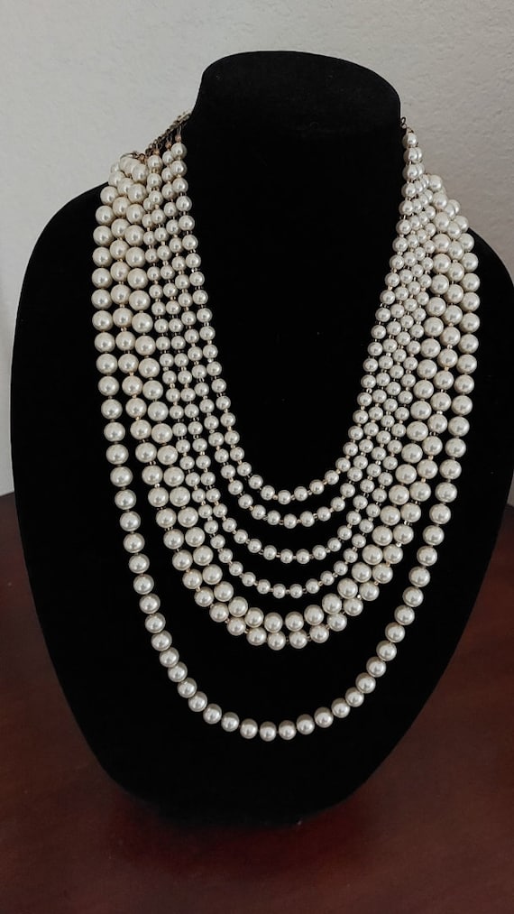 7 strands glass faux pearl vintage necklace
