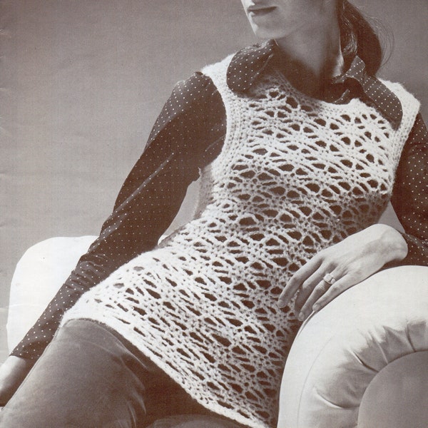 Vintage crochet pattern pdf digital download women's openweave slipover tank top 1960s retro style