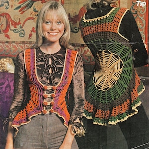 Vintage crochet pattern pdf digital download Spider Web Waistcoat original retro 1970s funky festival style