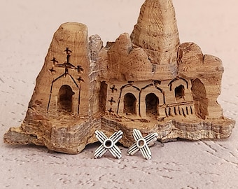 Sterling Silver Zia Sun Post Earrings - Southwestern Pueblo Design