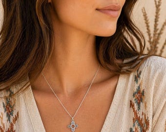 Sterling Silver Zia Sun Pendant Necklace - Southwest Pueblo Design Jewelry