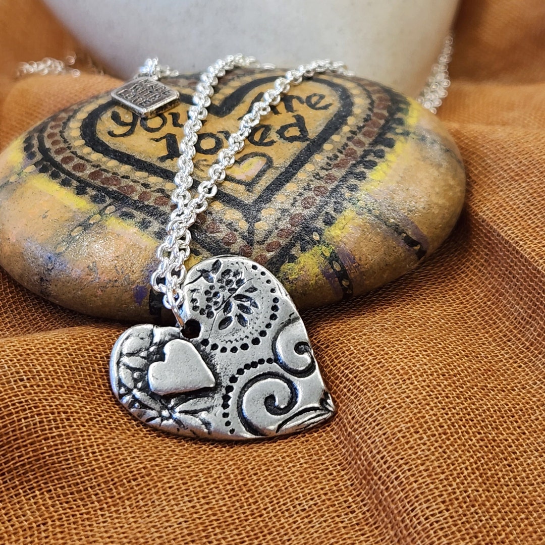 Heart Pendant Necklace, Silver Heart, Long Pendant Necklace, Birthday