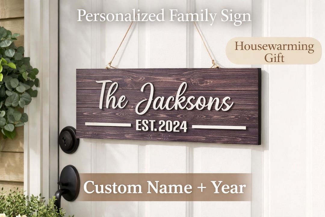 Personalized Family Name Sign | Custom Established Wood Decor (18x7 ...
