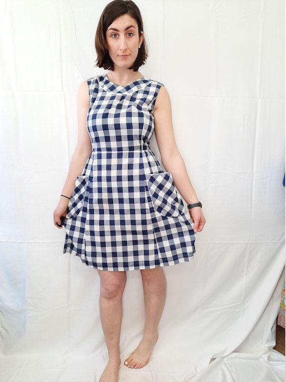 Vintage "Swirl" Blue and White Checkered Dress