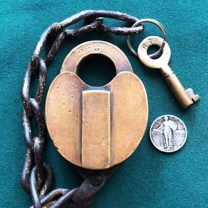 Antique Bronze WILSON BOHANNAN #87  Padlock + 1 Operable Tapered Brass Barrel Key – Pat'd 1878