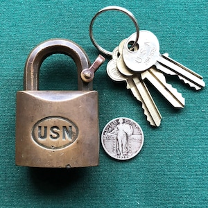 Vintage Brass United States Navy USN Pin Tumbler CORBIN Padlock + Original Key – 1950s