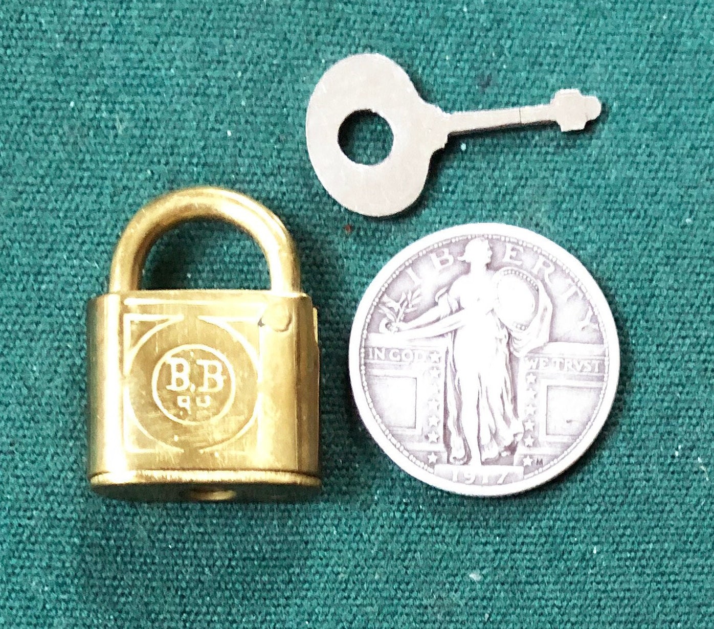 Antique Miniature BRITISH BB Brass Padlock Operable Steel 