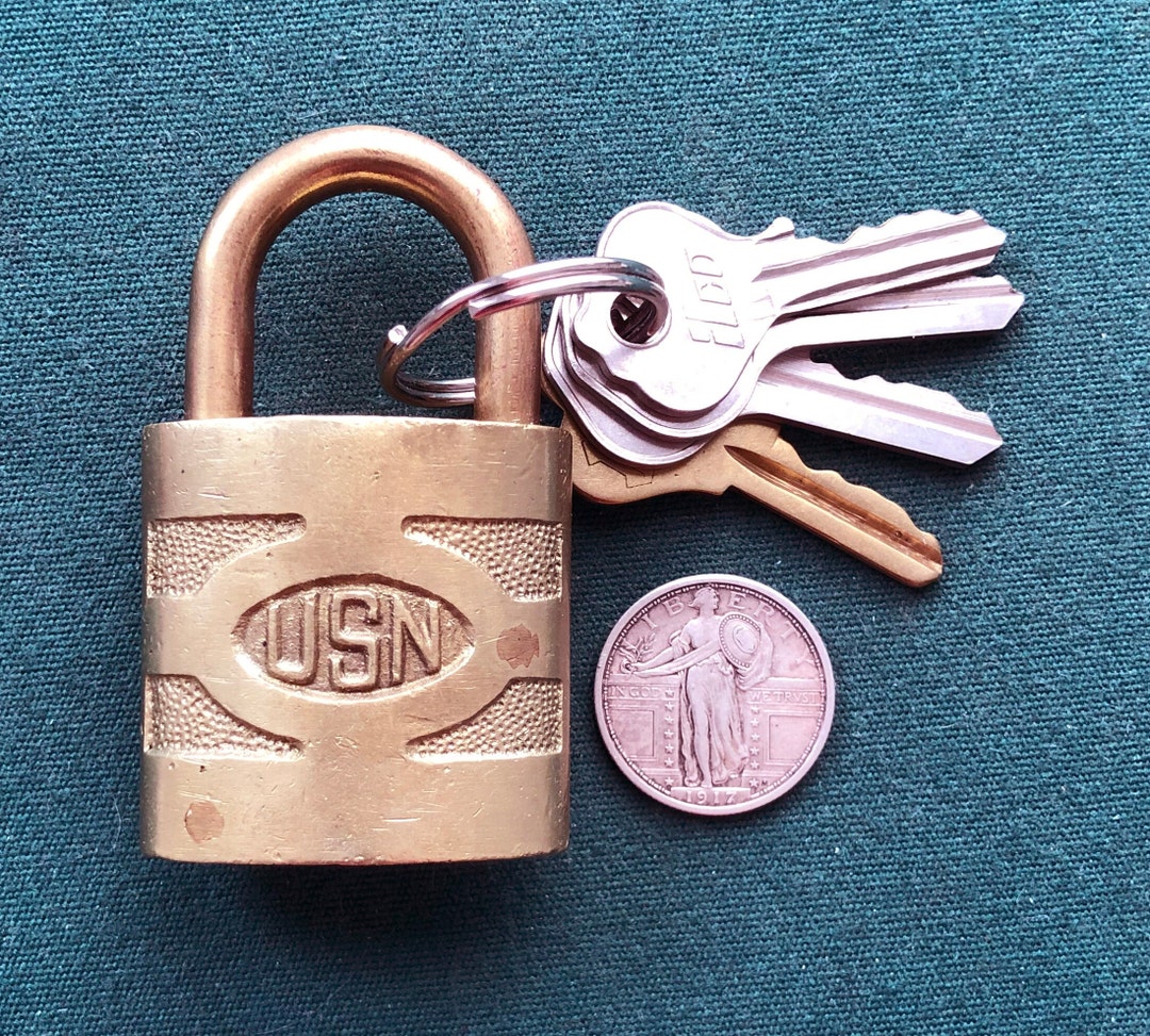 Vintage Brass United States Navy USN Pin Tumbler FRAIM Padlock Original