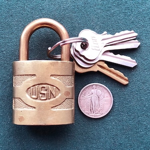 Vintage Brass United States Navy USN Pin Tumbler FRAIM Padlock + Original Fraim Key – Early 1900s