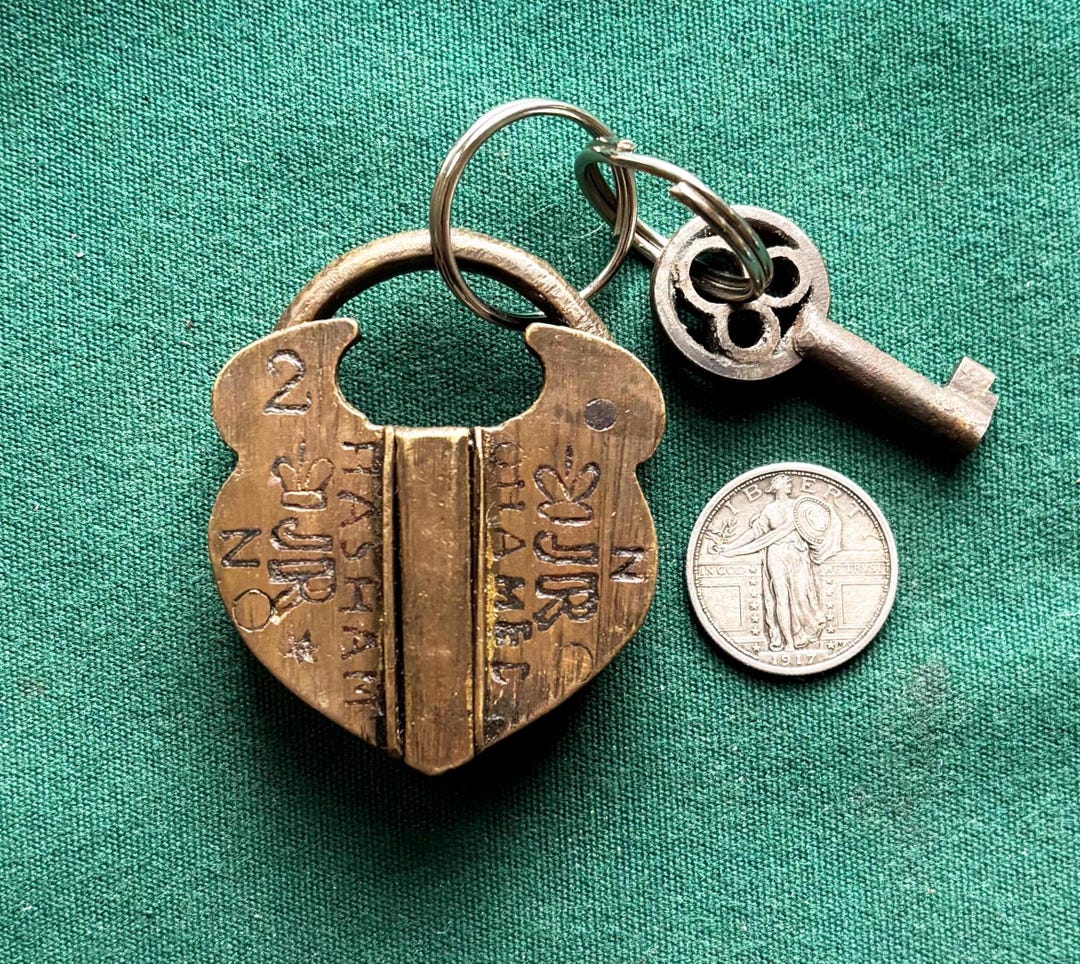 Vintage Hand Made Indian Brass Trick Padlock + 1 Operable Steel Barrel ...