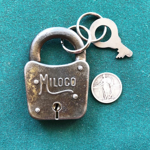 Vintage Pressed Metal Poorman's MILOCO Warded Lever Padlock + 1 Original Miller Key – MILLER