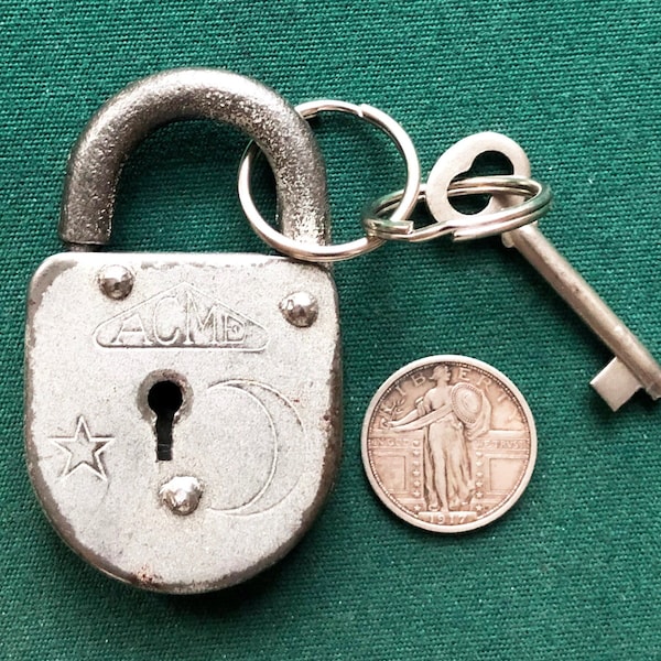 Vintage Pressed Metal Poorman's "ARABIAN NIGHTS" Star & Moon Lever Padlock +  1 Operative Steel Barrel Key – Acme Lock Company