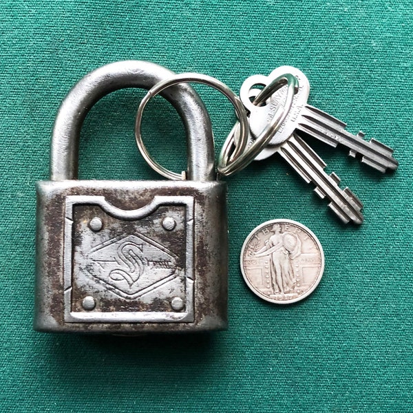 Vintage Steel Poorman's SLAYMAKER Padlock +  2 Fraim-Slaymaker Operative Keys – 1930s