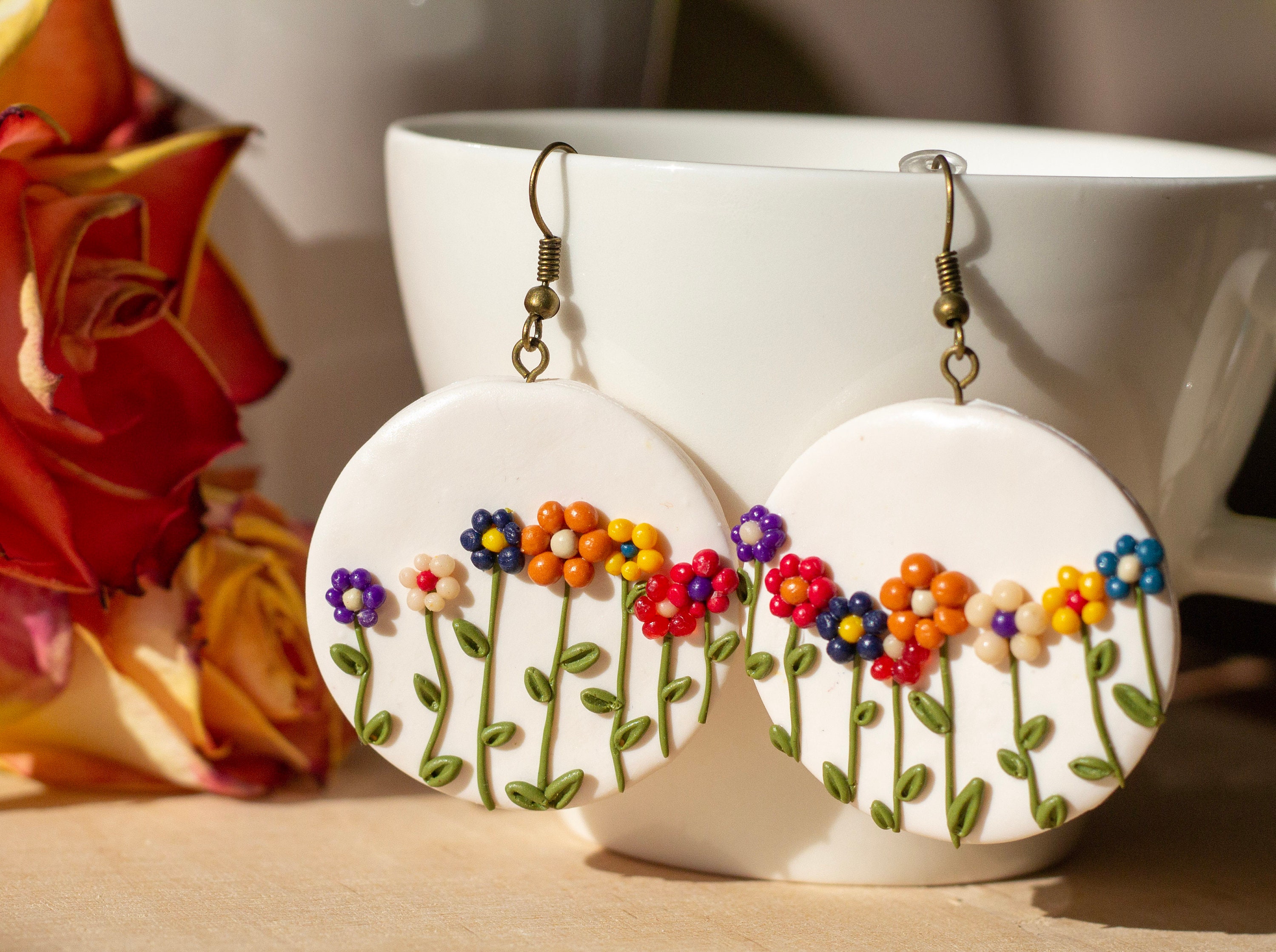 Polymer Clay Ohrringe handgefertigt bunte Blumen Etsy