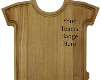 Camiseta en forma de tabla de cortar, insignia del equipo de fútbol, tabla de quesos, tabla de servir, personalizada, regalo, grabado con láser, cumpleaños, Navidad