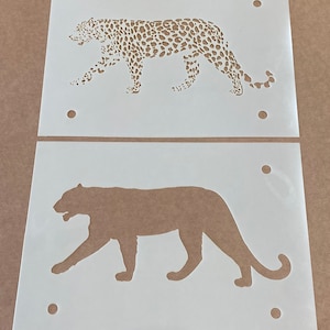 Luipaard, Mylar-stencil, gelaagd ontwerp, airbrushen, kunst aan de muur, schilderen, ambacht