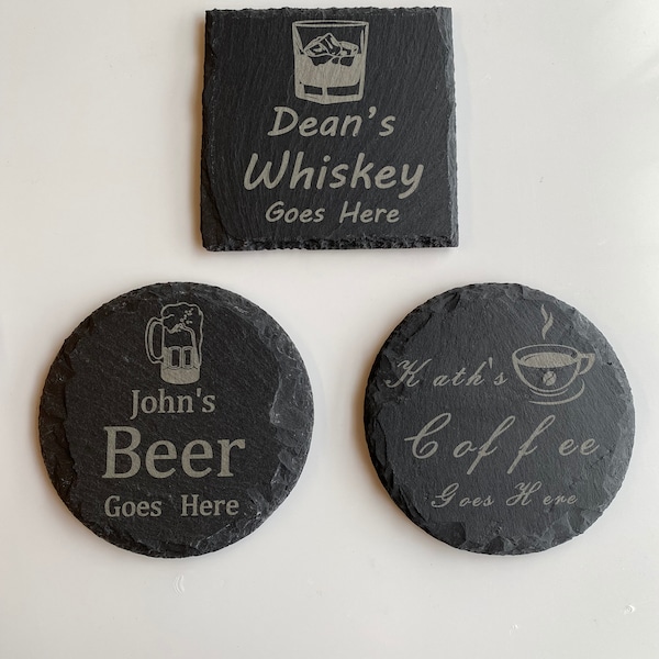 Slate Coaster, Personalised Your Drink Here, Tea Coffee Gin Beer Wine Whisky Laser Engraved Gift, Christmas, Wedding, Birthday, Anniversary