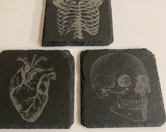 Slate Coaster, Anatomical, Medical, doctor, nurse, gift, heart, rib cage, lungs, skull, Birthday, Christmas
