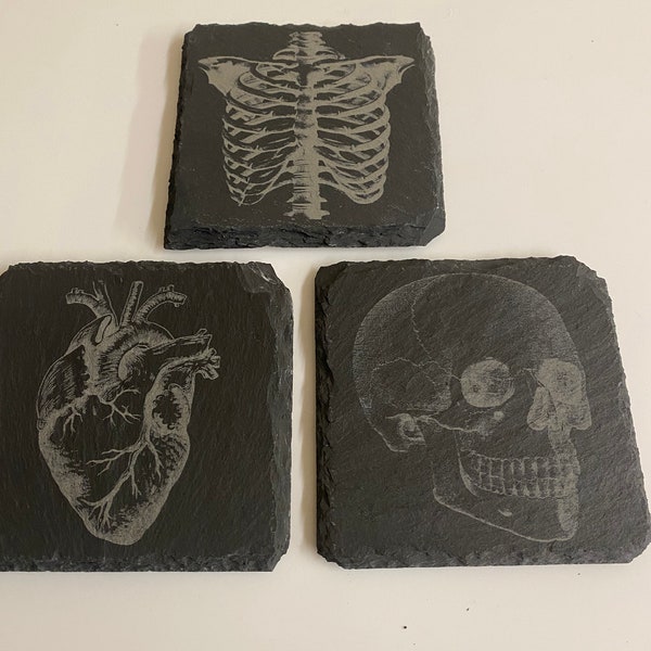 Slate Coaster, Anatomical, Medical, doctor, nurse, gift, heart, rib cage, lungs, skull, Birthday, Christmas