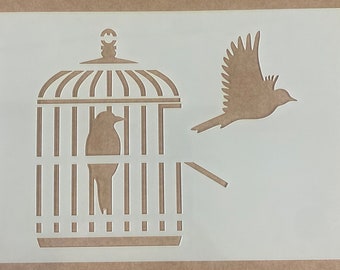 Mylar Stencil, Bird in a cage, Airbrushing, Wall Art, Painting, Craft