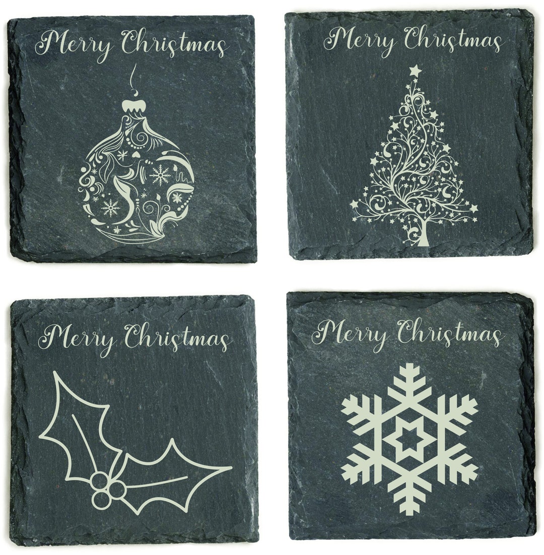 Slate Coaster, Merry Christmas, Laser Engraved, Personalised, Gift ...