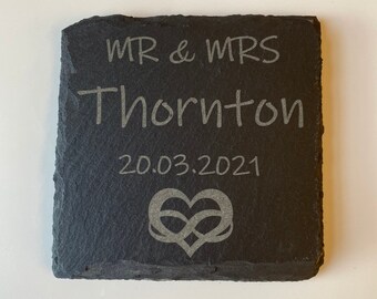 Slate Coaster, Wedding Gift, Mr & Mrs, Mr and Mrs, Wedding