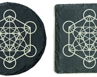 Slate Coaster, Sacred Geometry, Flower Of Life, Seed Of Life, Metatron’s Cube, Laser Engraved, Personalised, Gift, Birthday, Christmas