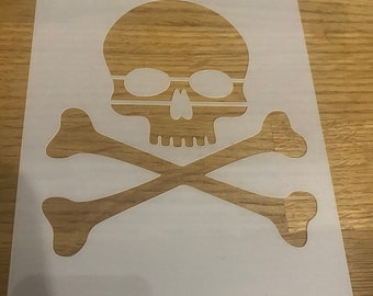 Calavera y huesos cruzados, plantilla de mylar, aerografía, arte de pared, corte láser, personalizado