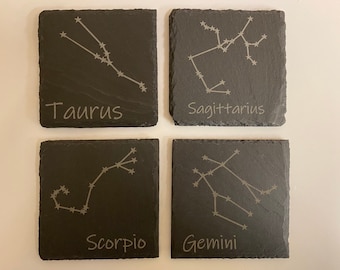 Posavasos de pizarra, signos del zodiaco, constelación, láser grabado, regalo, Navidad, cumpleaños