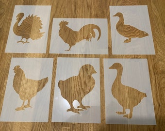 Farm Yard, Birds, Mylar Stencil, Chicken, Turkey, Goose, Rooster, Chic, Duck, Wall art, Airbrushing