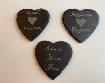 Slate Coaster, Corazón, Amor, Grabado láser personalizado, Día de San Valentín, Cumpleaños, Navidad, Te amo