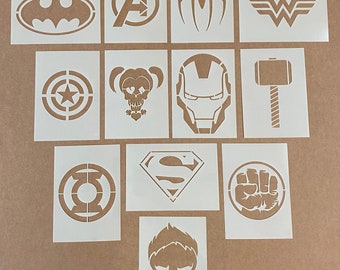 Superhéroes, plantilla Mylar, aerografía, arte de pared, pintura, artesanía