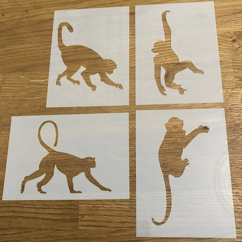 Singes, Pochoir Mylar, Aérographe, Singe, Découpe au laser, Art mural, Peinture, Artisanat