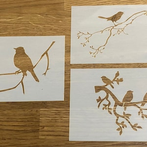 Birds on a branch, Mylar Stencil, Airbrushing, Wall Art, Laser Cut, Craft, Painting