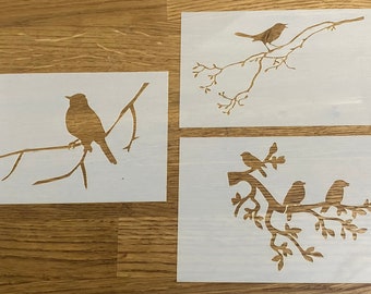 Oiseaux sur une branche, Mylar Stencil, Airbrush, Wall Art, Laser Cut, Craft, Painting
