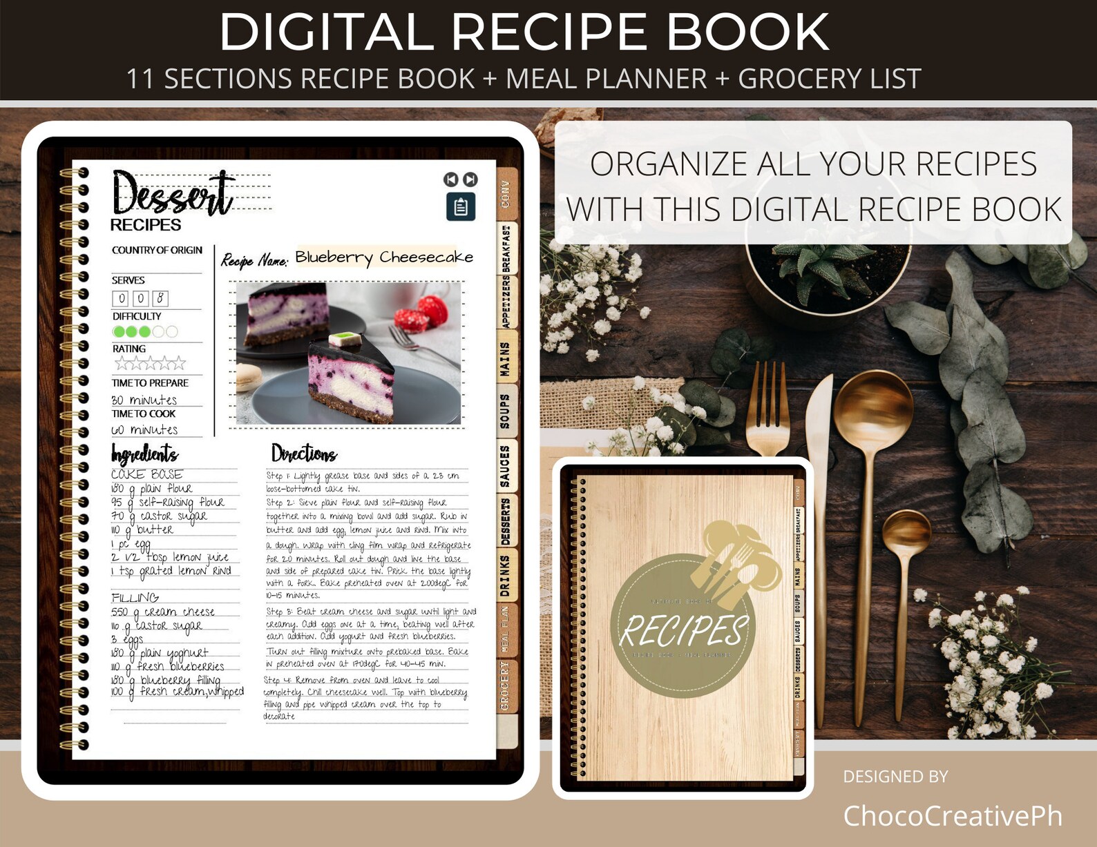 Digital Recipe Book for Goodnotes Notability etc Vertical Etsy
