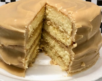 Caramel Cake 4 Layer 7 inch Old Fashioned Fudge Caramel Dessert Food Gift for Mom for Dad Holidays Birthdays Comfort Food for All Occasions