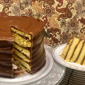 Chocolate Fudge 6 Layer Cake with Golden Yellow Layers, Dessert Food Gift for Mom for Dad Holidays Birthdays Comfort  Food for All Occasions