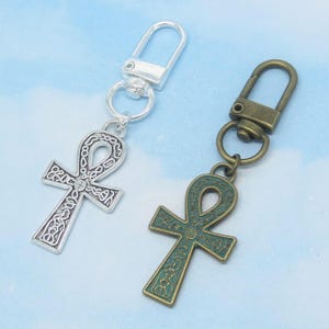 Hieroglyphs Ankh Bag Charm Silver or Bronze