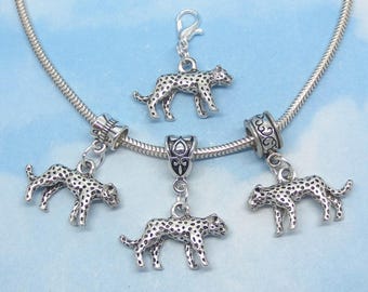 Silver Leopard European Charm Bead Jaguar Pendant Zipper Clip On