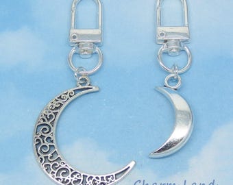 Silver Crescent Moon Bag Charm Purse Charm Clip On Filigree