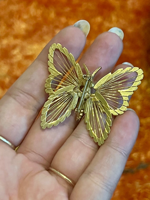 Vintage 1961 Monet Gold Tone Feligree Butterfly B… - image 2