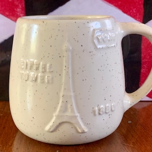 Vintage Signed York Pottery Two-sided Alexandre Eiffel Tower Mug