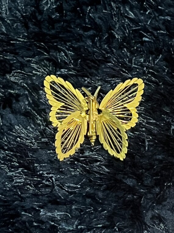 Vintage 1961 Monet Gold Tone Feligree Butterfly B… - image 8