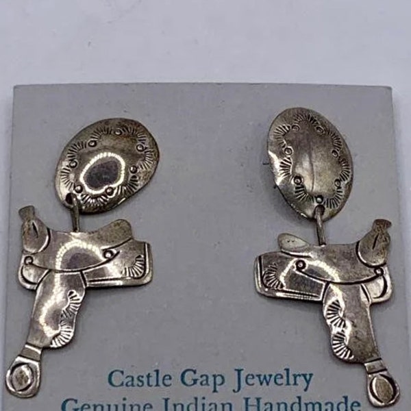 Vintage Federico Jimenez Caballero’s Castle Gap Sterling Silver Native American Saddle Earrings