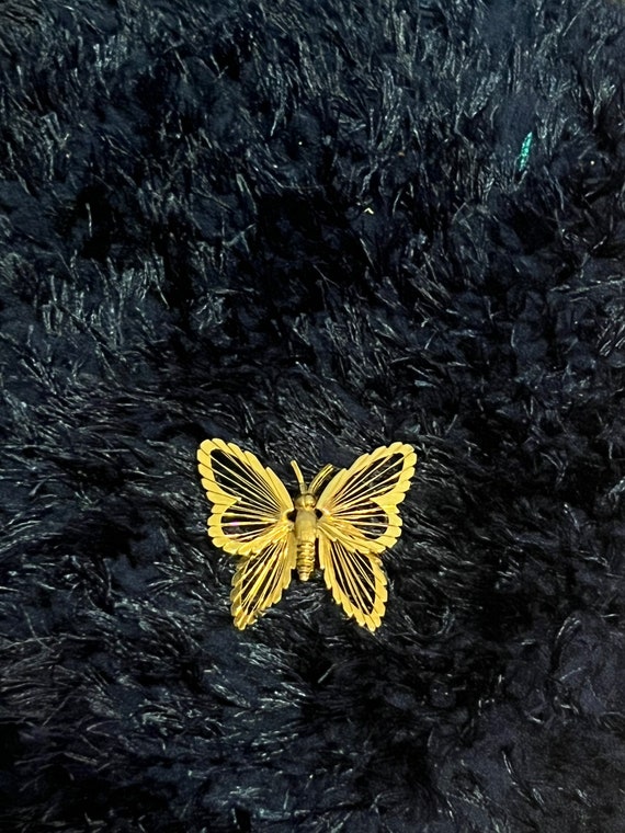 Vintage 1961 Monet Gold Tone Feligree Butterfly B… - image 7