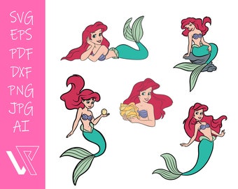 Ariel Little Mermaid  Layered SVG Cricut Cut File Silhouette Vector Artwork Instant Download Clip Art Sticker Print Digital File